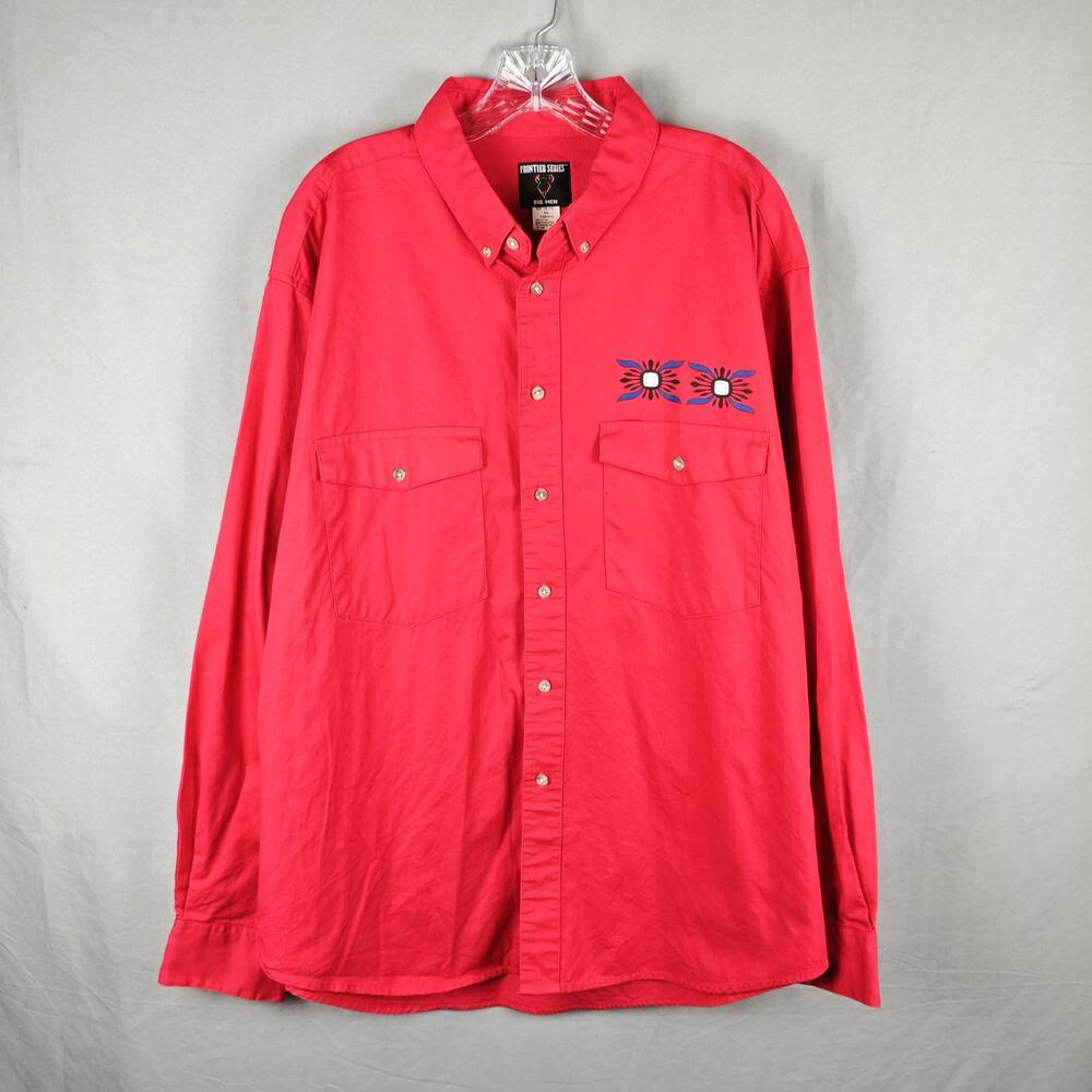 Frontier Series Shirt Mens 2XL Red Western Embroidered Button Down Long Sleeve
